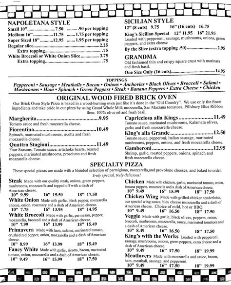 king's pizza mountain top pa|menu for kings restaurant.